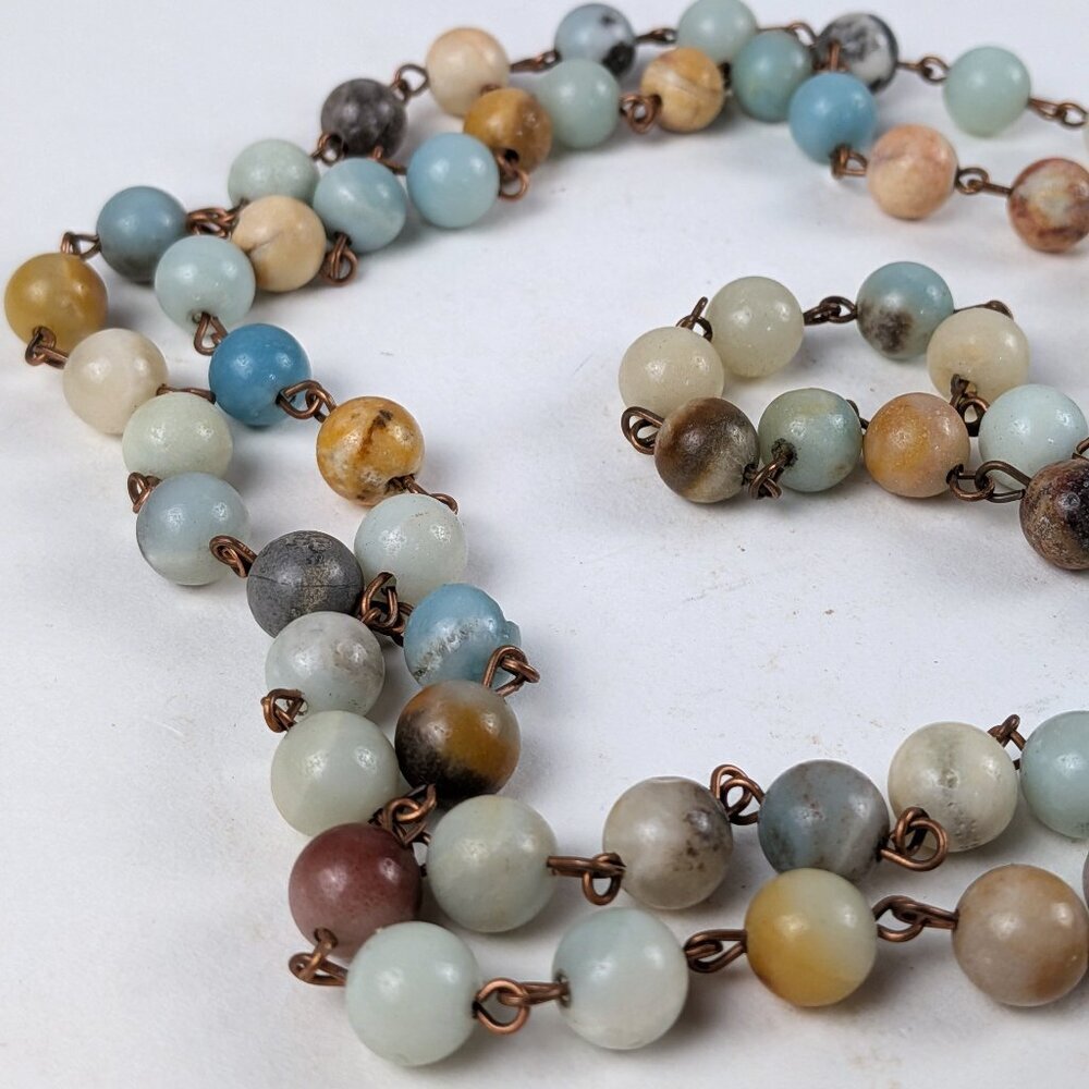 Long Beaded Natural Stone Gold Tassel Necklace - Picture 6 of 7